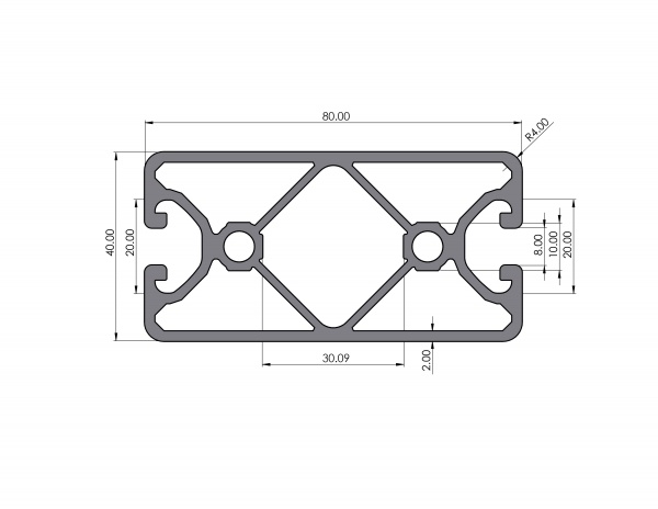 Aluminum profile 80x40 4N180 Eco groove 8 I type